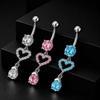 Zircon Dangle Belly Piercing Stainless Steel Heart Pendant Curved Navel Rings For Women Girls