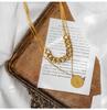 Women's Elegant Double-Layer Coin Chain Necklace, European American Retro Style, 18K Gold-Plated Titanium Steel Clavicle Jewelry
