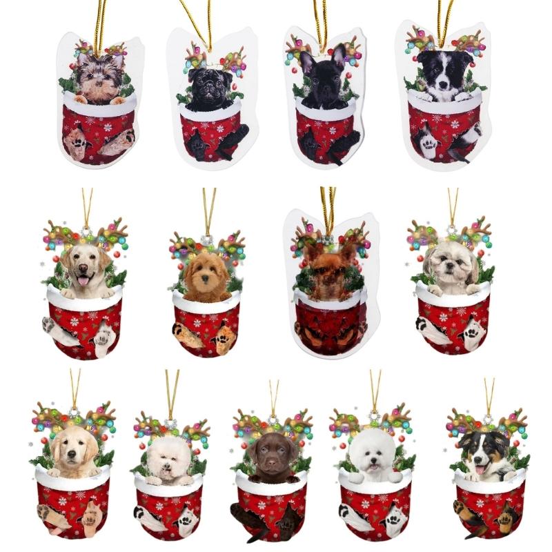 Festival Dog Hanging Charm Acrylic Dog Pendant Christmas Decoration Hanging Dog Ornament for Tree Adornment