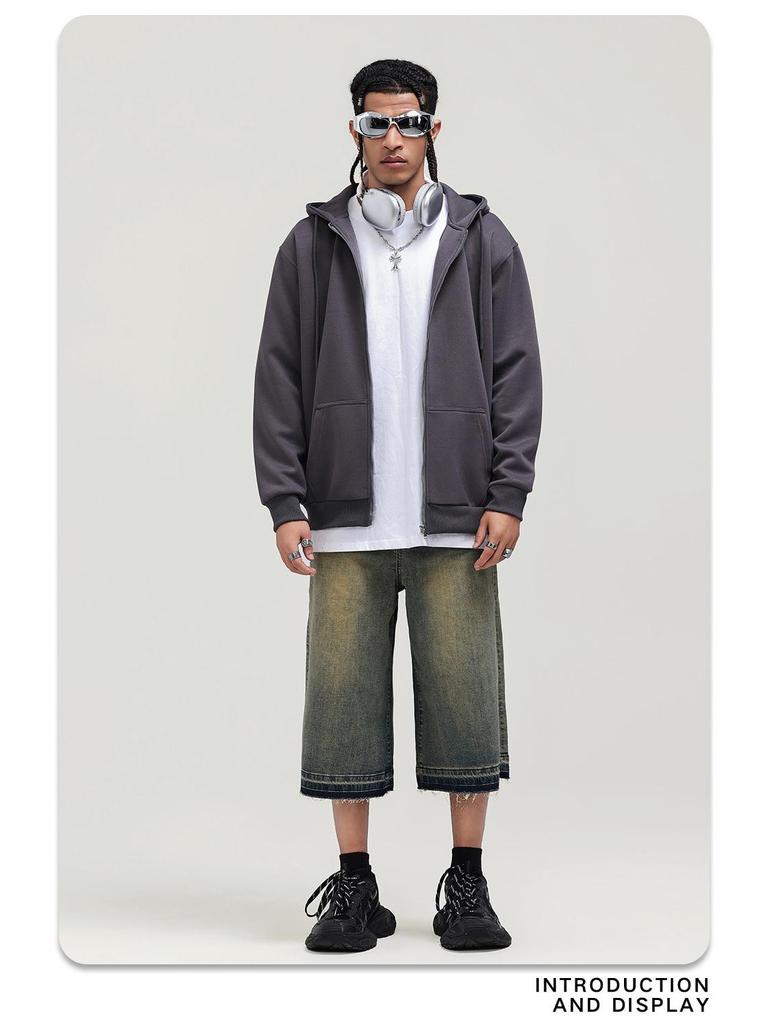 Leichter Cardigan-Hoodie mit doppeltem Reißverschluss für Herren - Vielseitig einfarbig, Trendiger Amerikanischer Stil für Frühling/Herbst, Unisex.