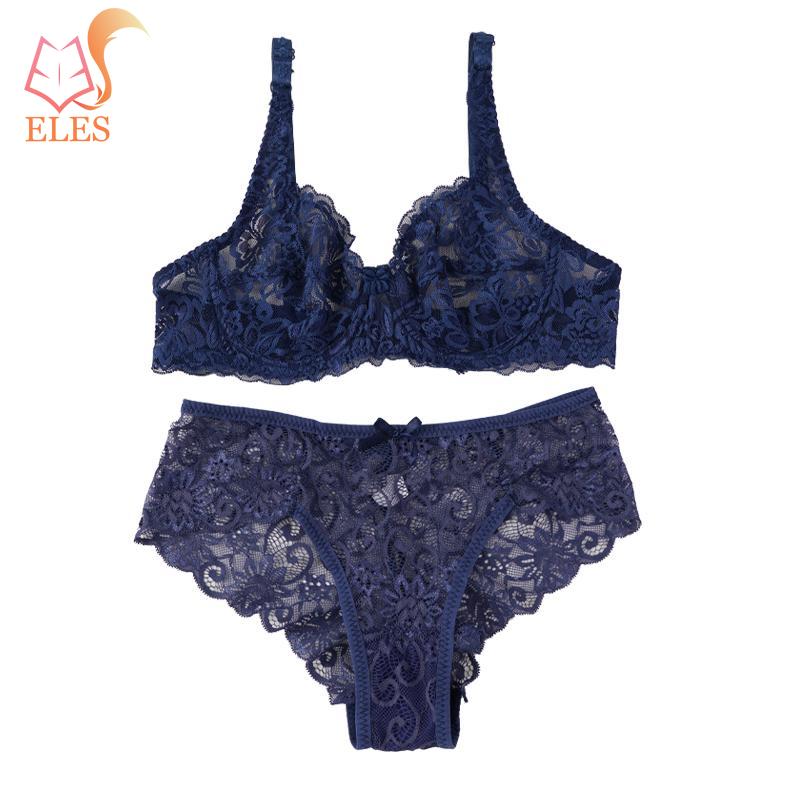 Women Sexy Lace Lingerie Sets 2 Pieces Underwired Bra&Panty Set Sheer See Through Low Waist Underwear