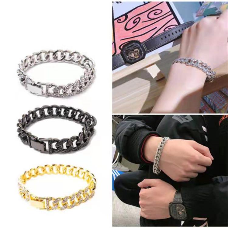 New Street Trendsetter: Double Row Full Diamond Alloy Hip Hop Cuban Chain Bracelet Necklace, 12.5mm, European & American Style.
