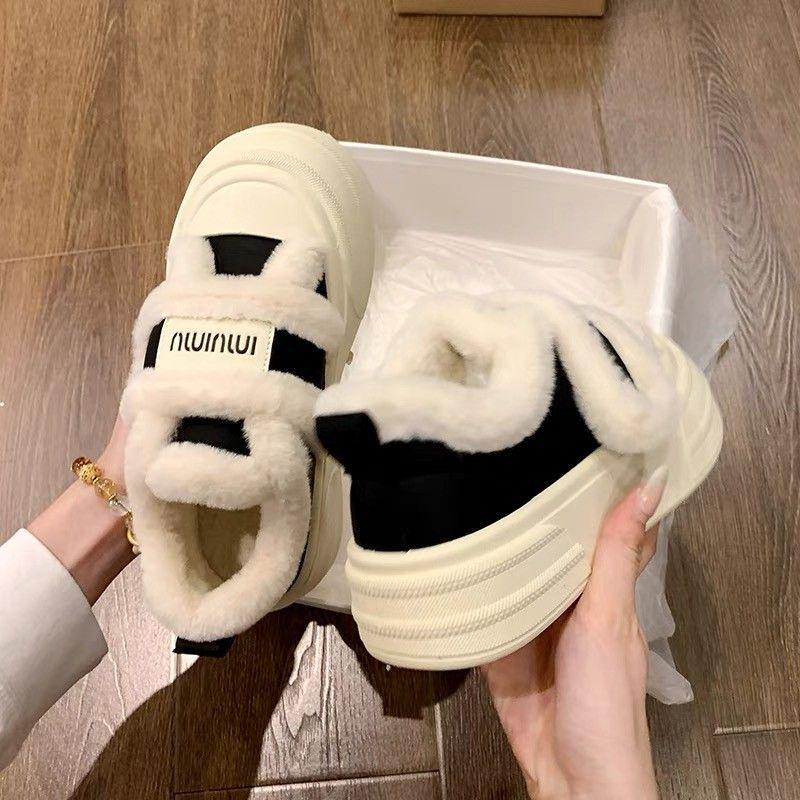 Women’s Velvet Canvas Height-Boosting Velcro Shoes for Autumn/Winter – Thick Sole & Warm Design