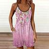 Womens Sleeveless Spaghetti Strap Romper Radial Gradient  Print Pocket Short Jumpsuit