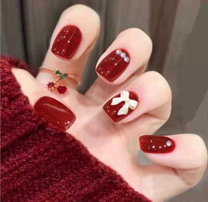 

Ручная работа Красные Кошачий глаз Накладные ногти - Супер Вспышка Маникюр для Осени/Зимы Высококлассная Рождественская Атмосфера