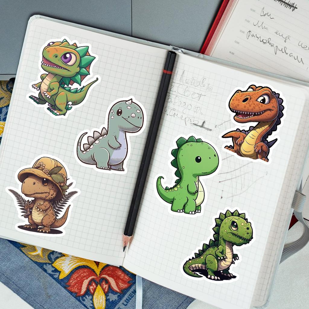 50 Unique Cute Dinosaur Stickers: Waterproof Decals for Water Bottles, Phones, and Kids' Journals.