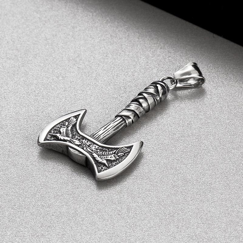 

Hip Hop Stainless Steel Jewelry, Classic Norse Mythology Viking Crow Double Head Axe Titanium Steel Men S Pendant