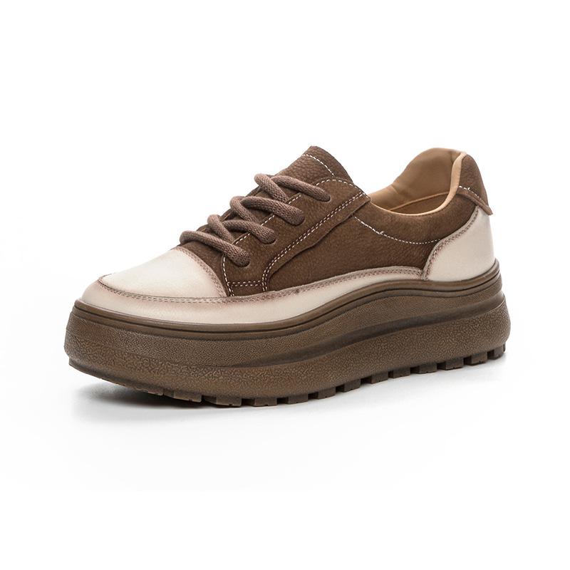 Casual Single-piece Flat Lace-up Comfortable Women's Retro-style Soft Leather Nurse Shoes