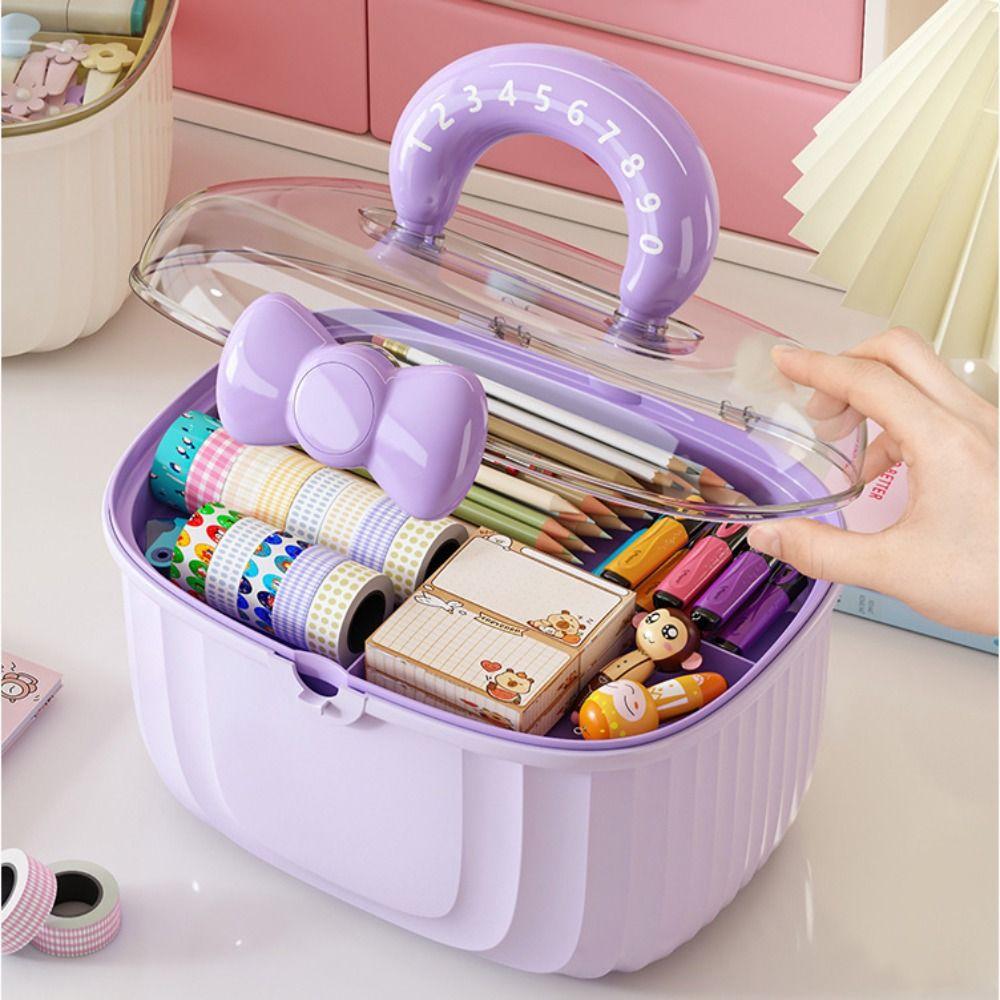 Cutie de bijuterii cu fundă, recipient stratificat impermeabil, cutie drăguță organizatoare de jucării, fată