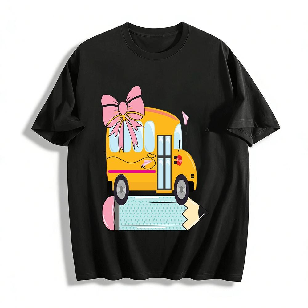 Cute School Bus Pencil Print Kids  Top Pure cotton T-shirt XXS