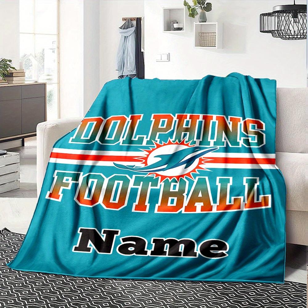 Dolphins Football Team Logo Customized Your Name Blanket Lightweight And Comfortable Warm Blanket Suitable For Bed Home Chair Office Sofa Camping