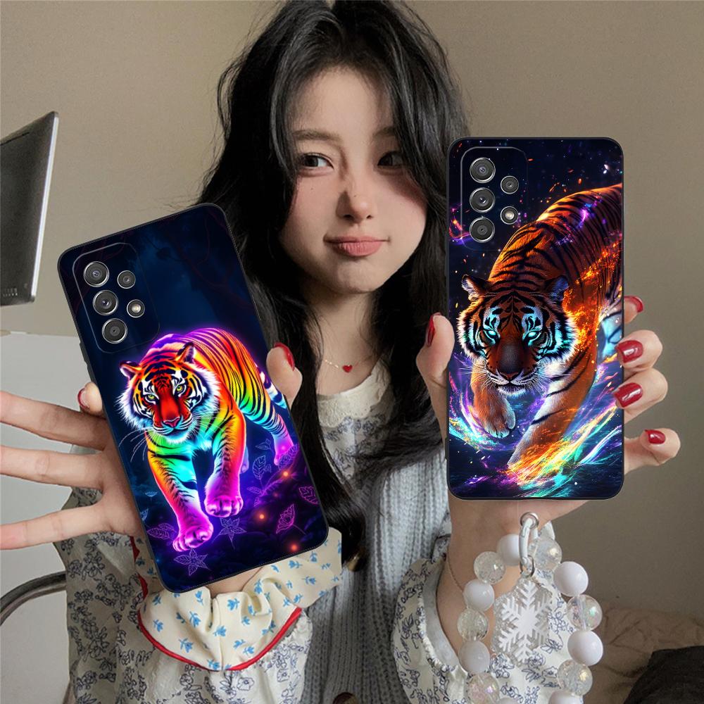Tiger Neon Mobile Cell Phone Case for Samsung Galaxy M55 54 42 35 34 33 32 23 22 15 14 13 12 F55 5G Colorful Cover Luxury Cover