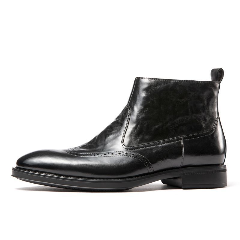 Leather Boots Men's New Business Casual High Top Leather Shoes British Chelsea Boots Side Zipper Velvet Short Boots Men's