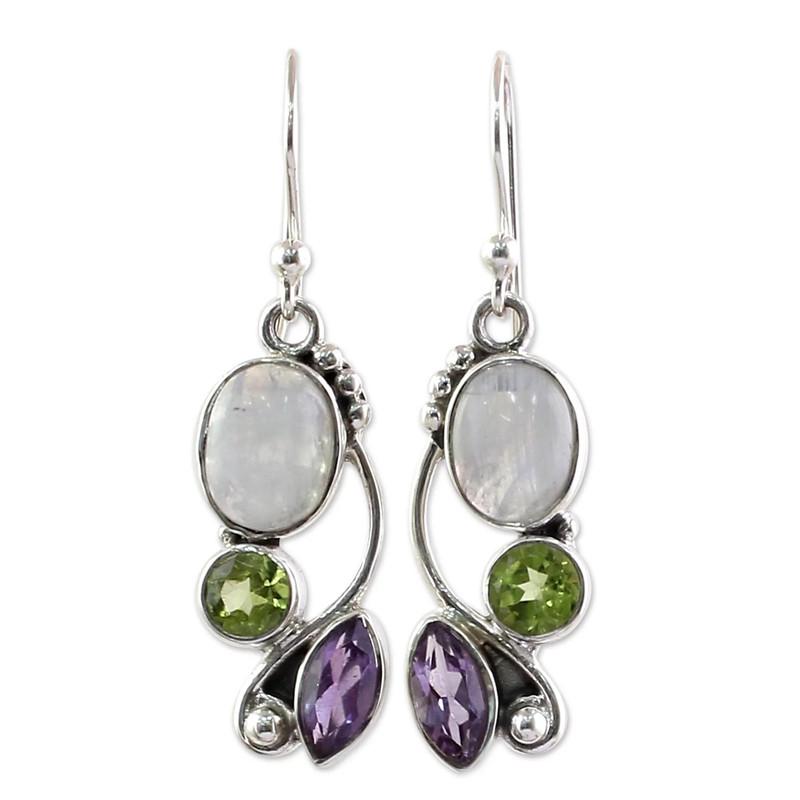 European And American Natural Moonstone Female Multi -Color Zircon Earrings