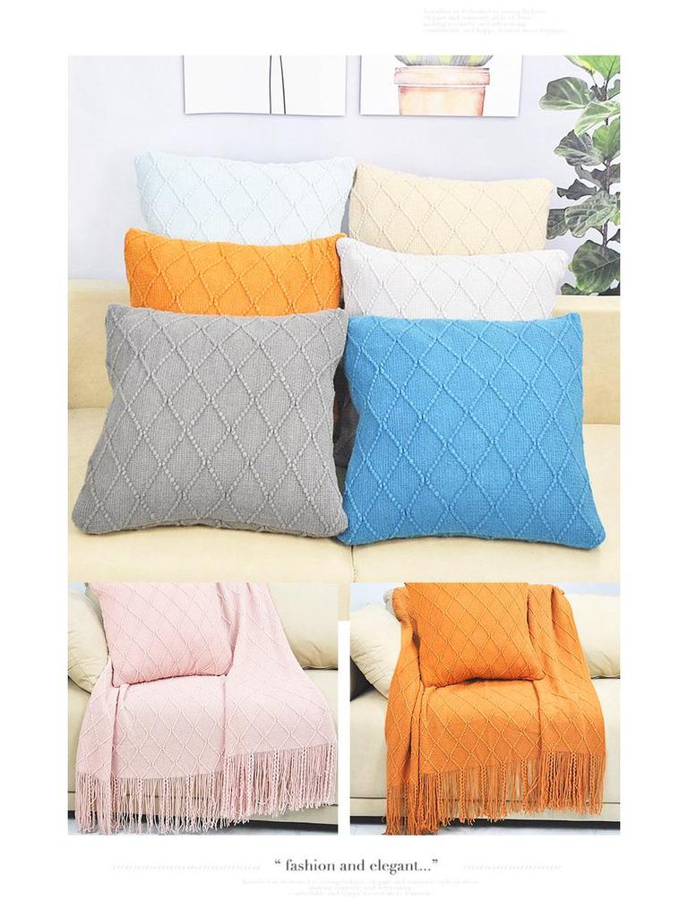 Nordic Retro Yellow Argyle Knit Blanket - Bed Runner, Sofa Throw, End Scarf Cover