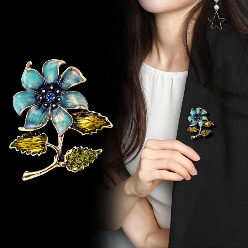 1PC Vintage Fashion Elegant Enamel Plants Flower Brooches For Women Clothing Coat Accessries Gifts
