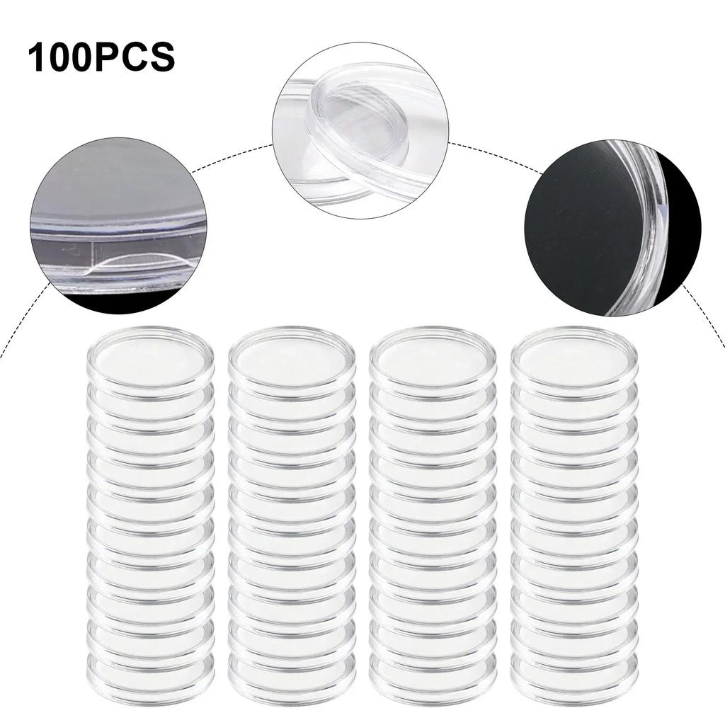 100Pcs 32mm Plastics Transparent Round Coin Capsules Container Protect Coin For Coin Collection Supplies HomeStorage Box