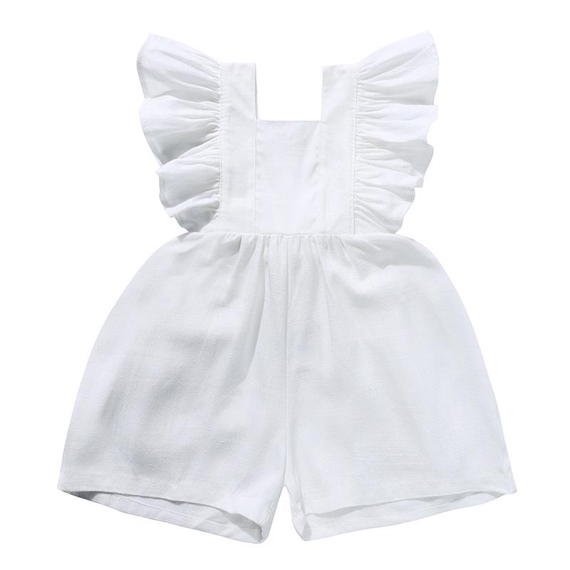 Spring-Summer Cotton Linen Romper: Baby Girl Short Sleeve Bodysuit Overalls with Cute Straps