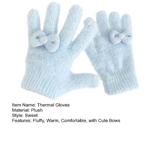 Dámské chlupaté termální rukavice Nadýchané silné rukavice s plnými prsty s mašličkami Zimní plyšové rukavice do chladného počasí na sport, řízení, vánoční dárky