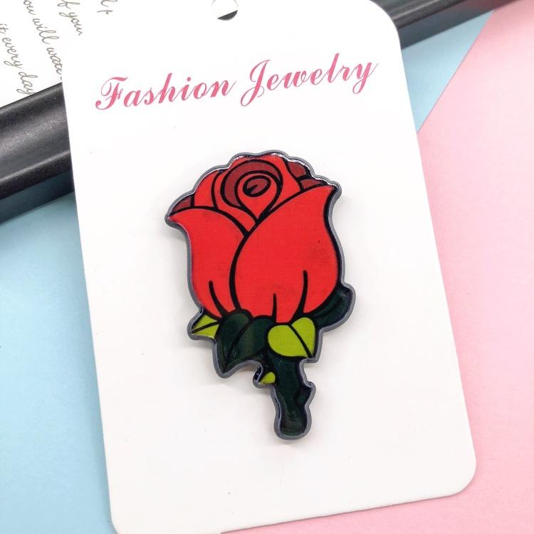 

Japan and Korea cartoon red rose flower brooch simple temperament versatile corsage pin jacket cardigan badge button pin accessories