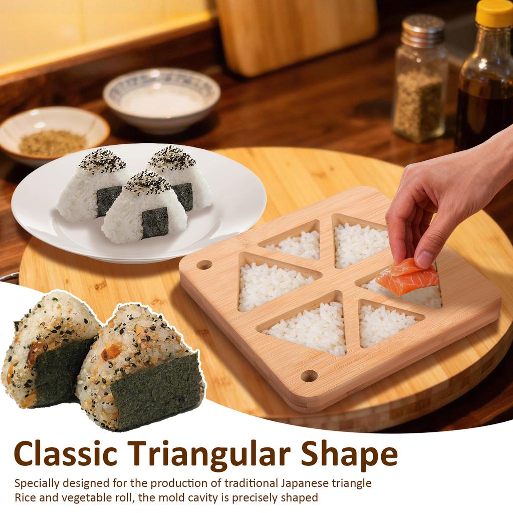 2Pcs Triangles Sushi Mold Bamboo Rice Ball Mold Set with Press Plate Japanese Rice Ball Making Frame Kit for Kitchen Accessories