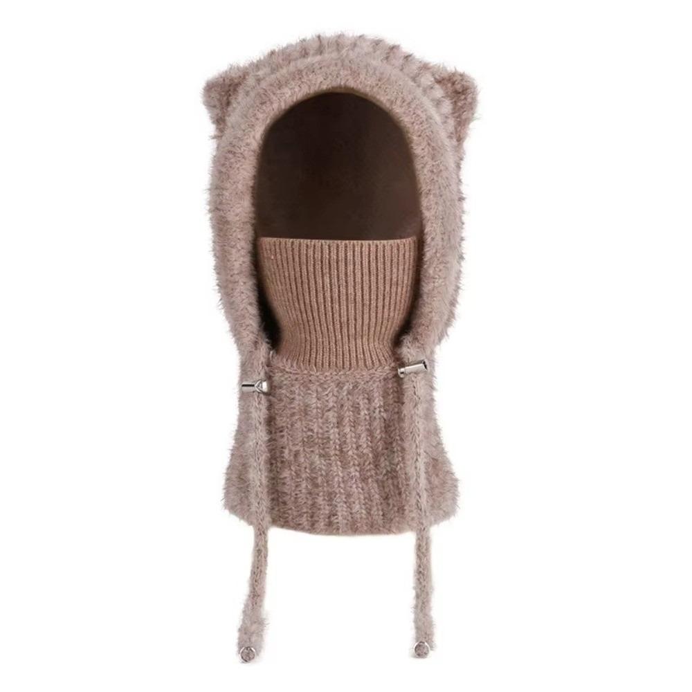 

Cozy Korean Style Balaclava Hat Warm Fluffy Knitted Hat Breathable Large Head Circumference Woolen Hat for Women хакі