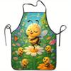 1pc Bee-Themed Apron with Smiling Bee & Floral Print - Reusable Chef Apron Suitable for Baking, Cooking, Crafting - Honey Bee Fo
