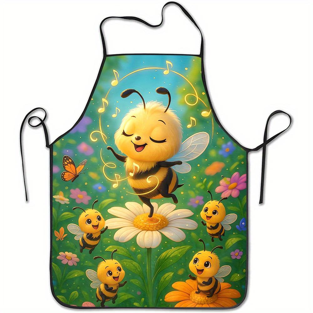 1pc, Garden Bee-Themed Printed Apron, Durable Comfortable Practical Chef Baking Apron, Suitable for Home Cleaning, Chores, Workshop Wear, Ideal Choice
