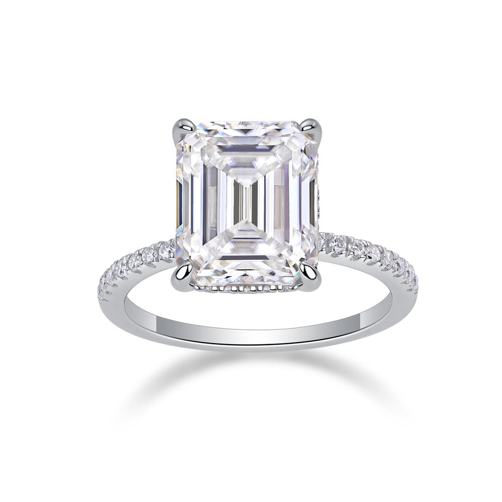 5ct Emerald Cut Moissanite Rings Women Fine Silver Solitaire Ring Ladies Gemstone Rings