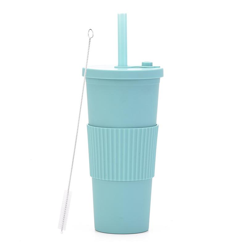 2025 Large Capacity Double Layer Plastic Cup Large Hole Straw Pearl Boba Milk Tea Cup Portable Outdoor Straw Cup