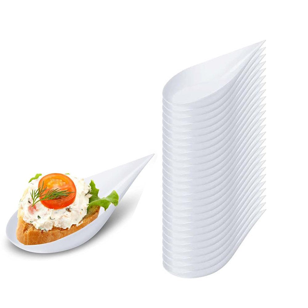 

Tear Drop Mini Appetizer Plates,Reusable Plastic Spoons Desserts Appetizers Dishes Serving Plate,Catering Dessert Tasting Cups 50pcs білий