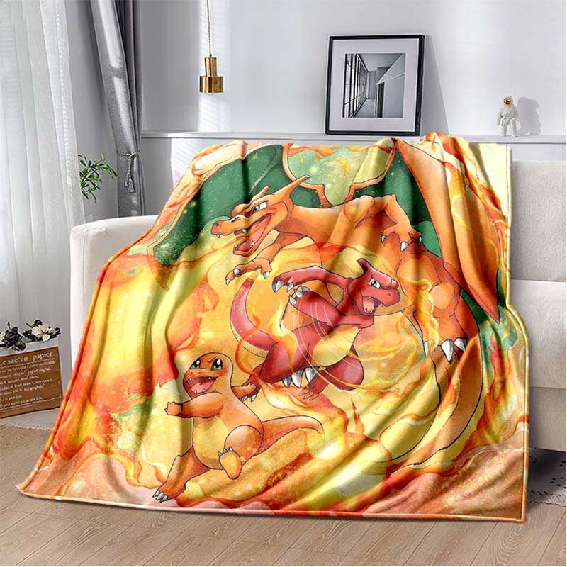3D-Printed Cute Cartoon Charizard Blanket — Fluffy, Soft, and Warm Throw for Bedroom Decor and Home Comfort
