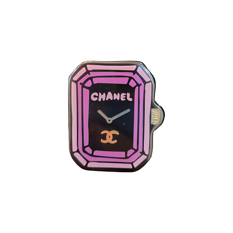 

CHANEL 23A New Sugar Cube Watch Comic Graffiti Brooch Men and Women Couple Style Purple фіолетовий