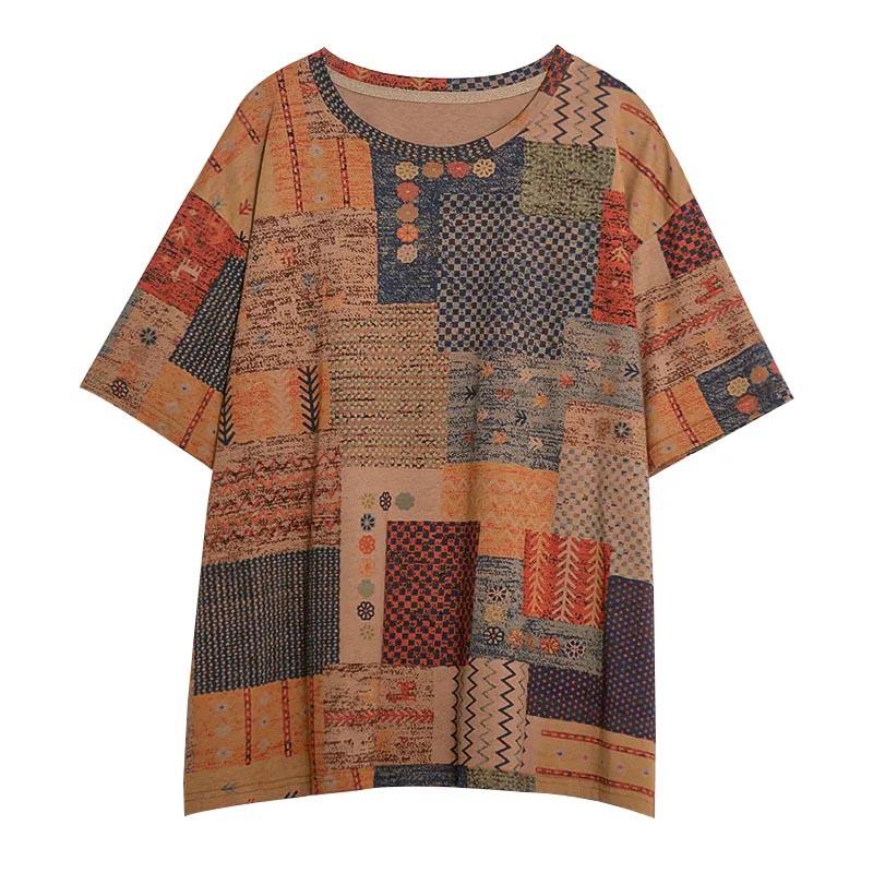 T-shirt Cotton Large Size Women Summer Loose Round Neck Pullover Bottoming Shirt Short-sleeved Tops