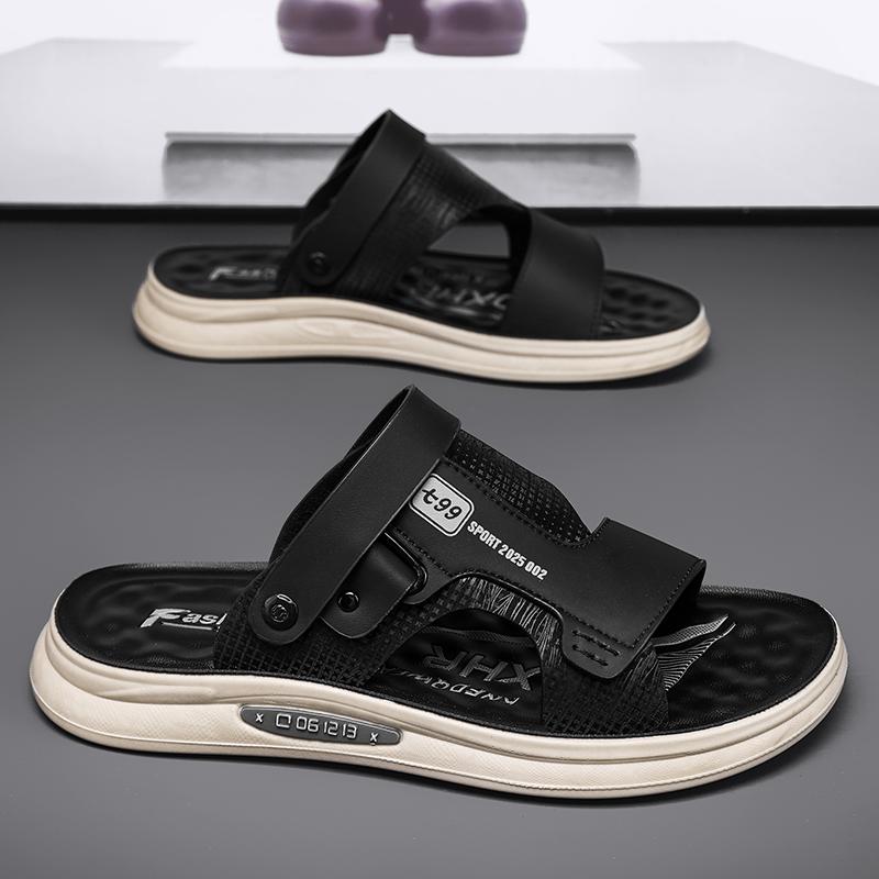 

Men Sandals Summer Leisure Beach Holiday Outdoor Male Retro Comfortable Casual Sandals Leather Two Wear Slippers Beach Shoes Out 38 чёрный