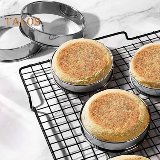 6Pcs Stainless Steel English Muffin Rings Non-Stick Coating Cake Mold for Baking Double Rolled Edge Design Food Grade 8cm 10cm Cooking Rings