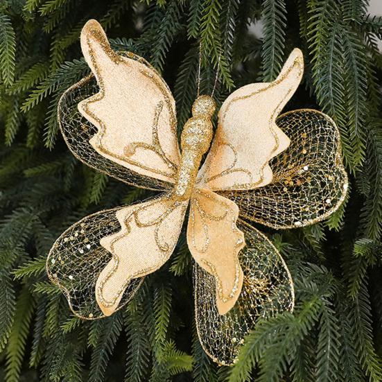 Yousheng Christmas Tree Decoration Festive Butterfly Pendant Realistic Glittered Branch Decor for Xmas Home Party Display