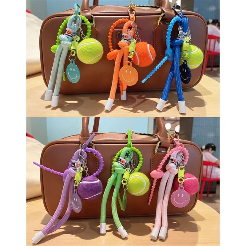 Smile Tennis Keychain For Backpack Decoration And Female Gift With Practical Nylon Rope Bags Pendant Bag Accesories