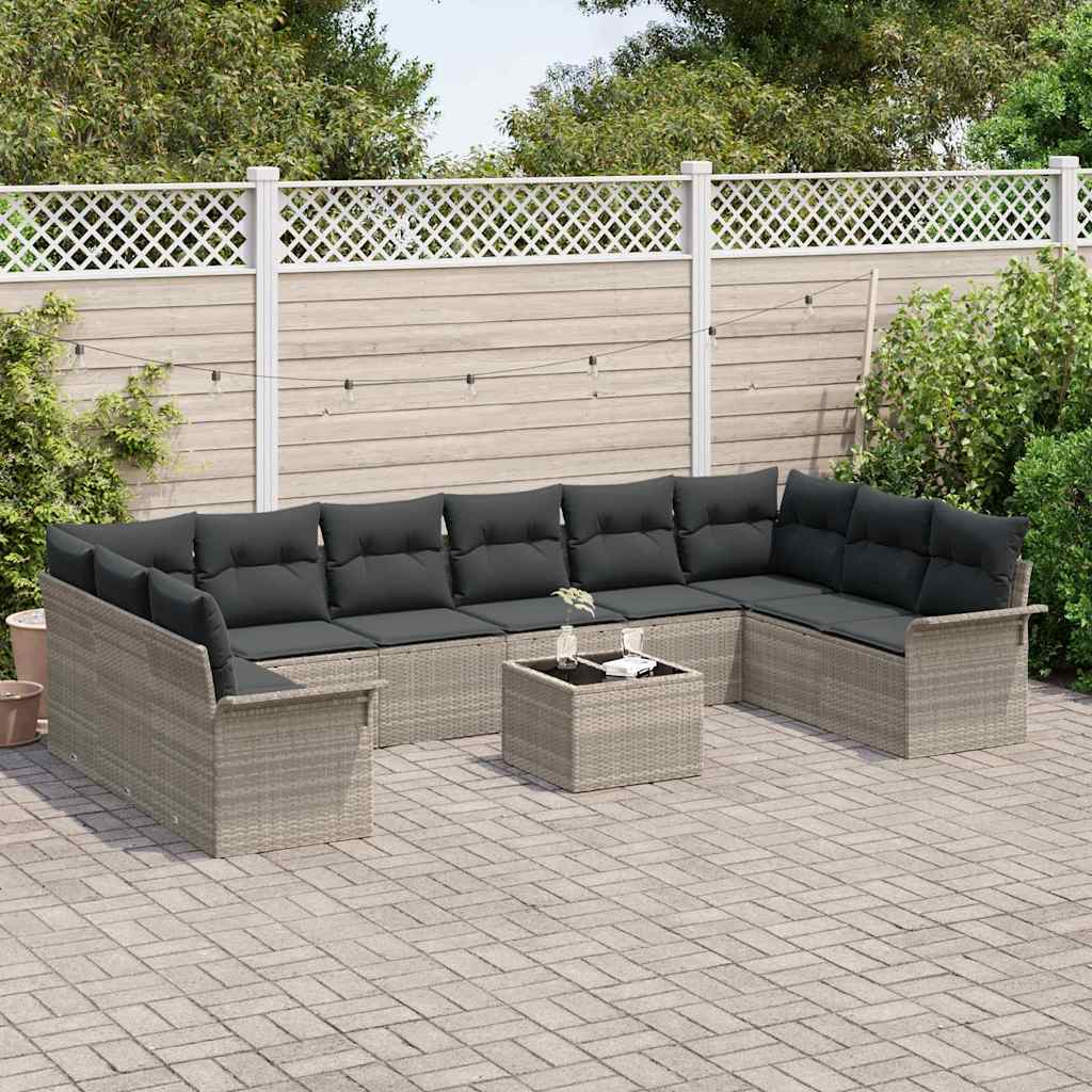 Garden Sofa Set with Cushions and Storage 11 Pcs Grey Poly Rattan