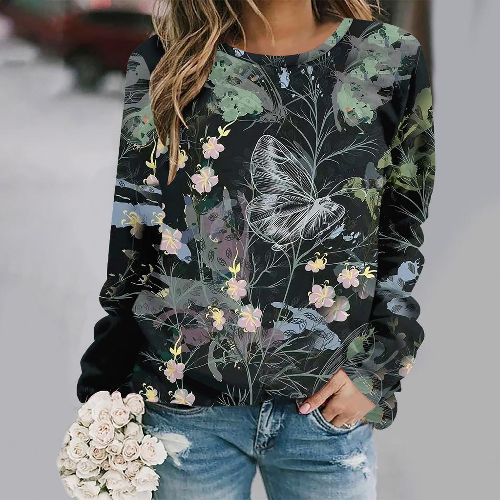 Autumn and Winter New Fashion Round Neck Long Sleeve Printed Elegant Casual Loose Hoodie