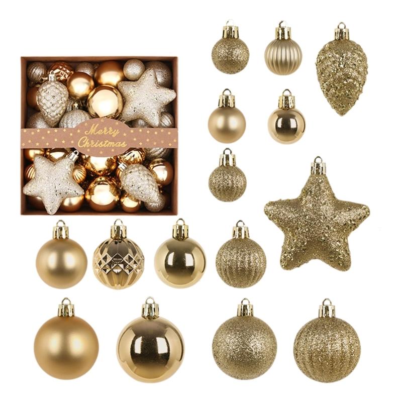 50 Piece Holiday Bauble Assortment, Plastic Tree Trim with Finish Variety for Seasonal Indoor Display Home Use