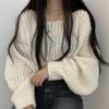 Autumn Long Sleeve Pullover Knitted Women Sweater Korean Fashion Lantern Long Sleeve Versatile Loose Tops Elegant Solid Color O Neck Casual Clothing