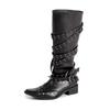 Factory Custom Retro Pointed Boots Women's Black Rivet Punk Style Thick Heel Babe Knight Boots Strap Western Boots