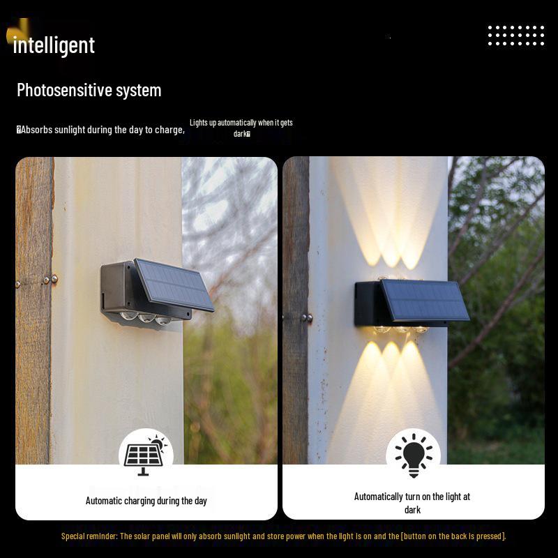 Super Bright Solar Dual-Directional Wall Washer Light - Waterproof Outdoor Villa Courtyard Decorative Spotlight