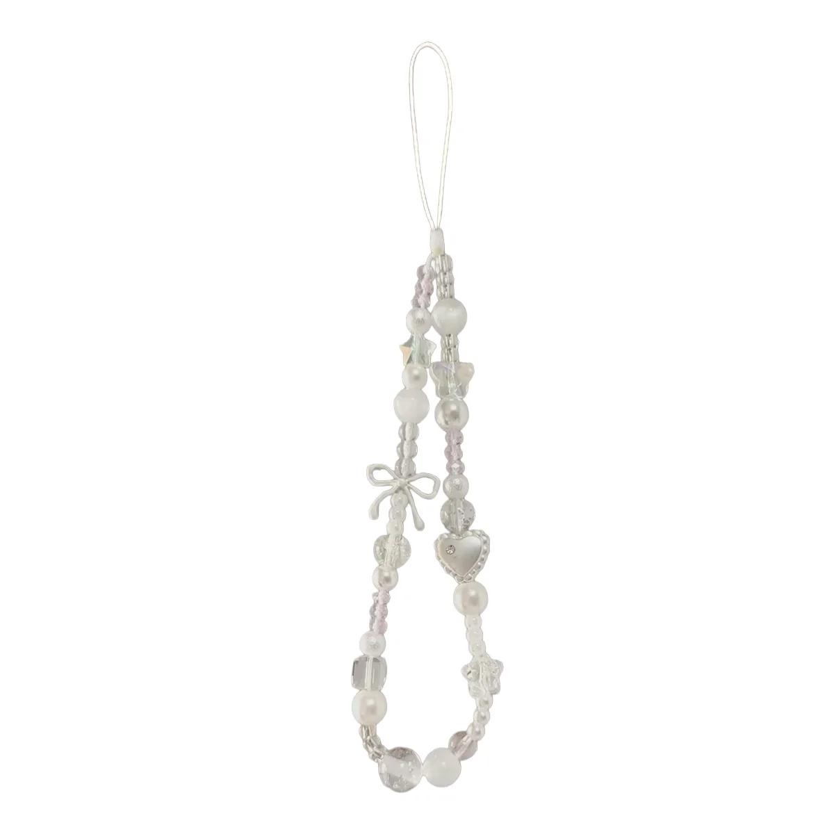 

Korean Cute White Star Pearl Beads Phone Chain Trendy Pendant For iPhone For Camera Universal Accessories Lanyard Hanging Rope