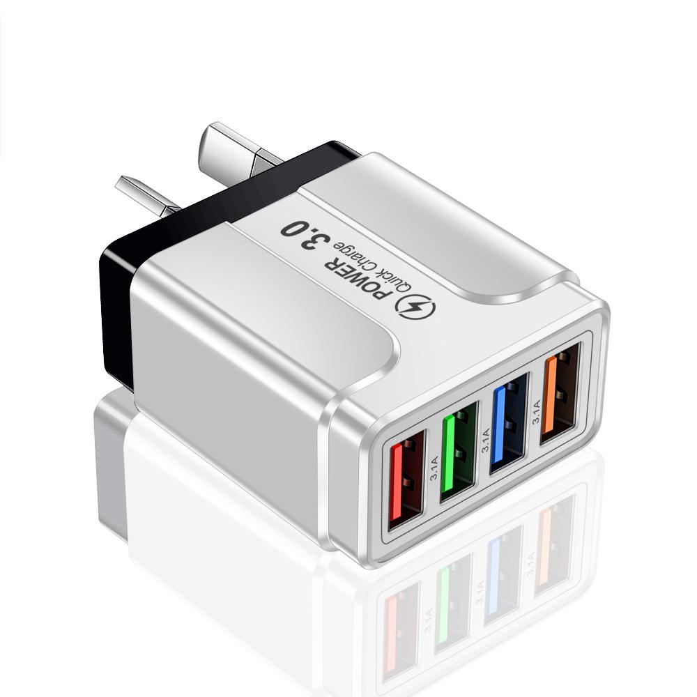 Multi-Standard 4-Port USB Charger: 3A Mobile & Tablet Travel Adapter