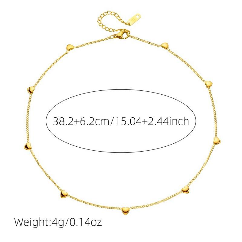 Gold Plated 3D Heart Station Chain Necklace, Stainless Steel Dainty Heart Pendant Choker, Waterproof Minimalist Jewelry for Women Gift