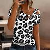 Women Leopard Print Stitching Print Stitching  Print Cold Shoulder Short Sleeve T Shirt Irregular Cutout Neck Casual Summer Blouse Top