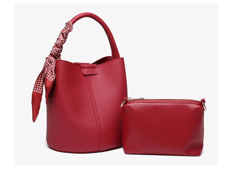 Women's Niche Lychee Pattern Soft Leather Bucket Bag Girls Fashion All-match Portable Vegetable Basket One-shoulder Messenger Bag