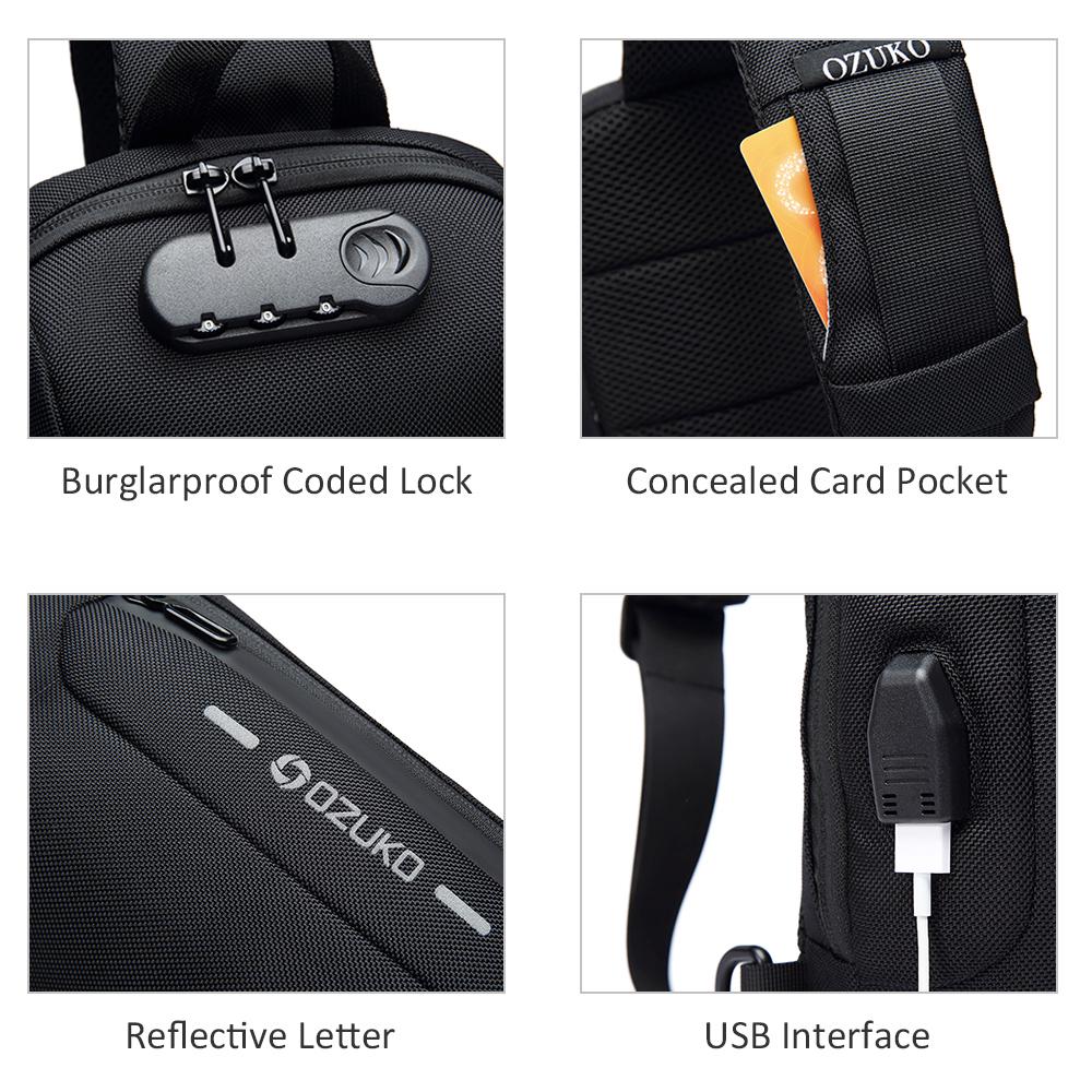 Pánská voděodolná taška přes rameno USB Oxford Crossbody proti krádeži Multifunkční krátká cestovní taška na hrudi pro muže